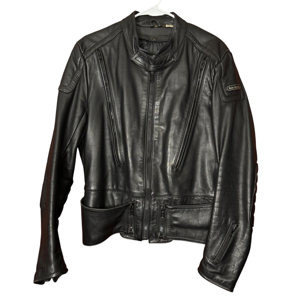 Hein Gericke Echt Leder VTG Black Leather Motorcycle Jacket 44 Lined Vented Pads